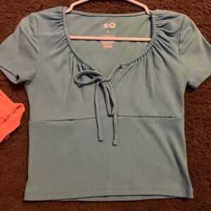 Old navy, blue, crop top, tie front, ribbed